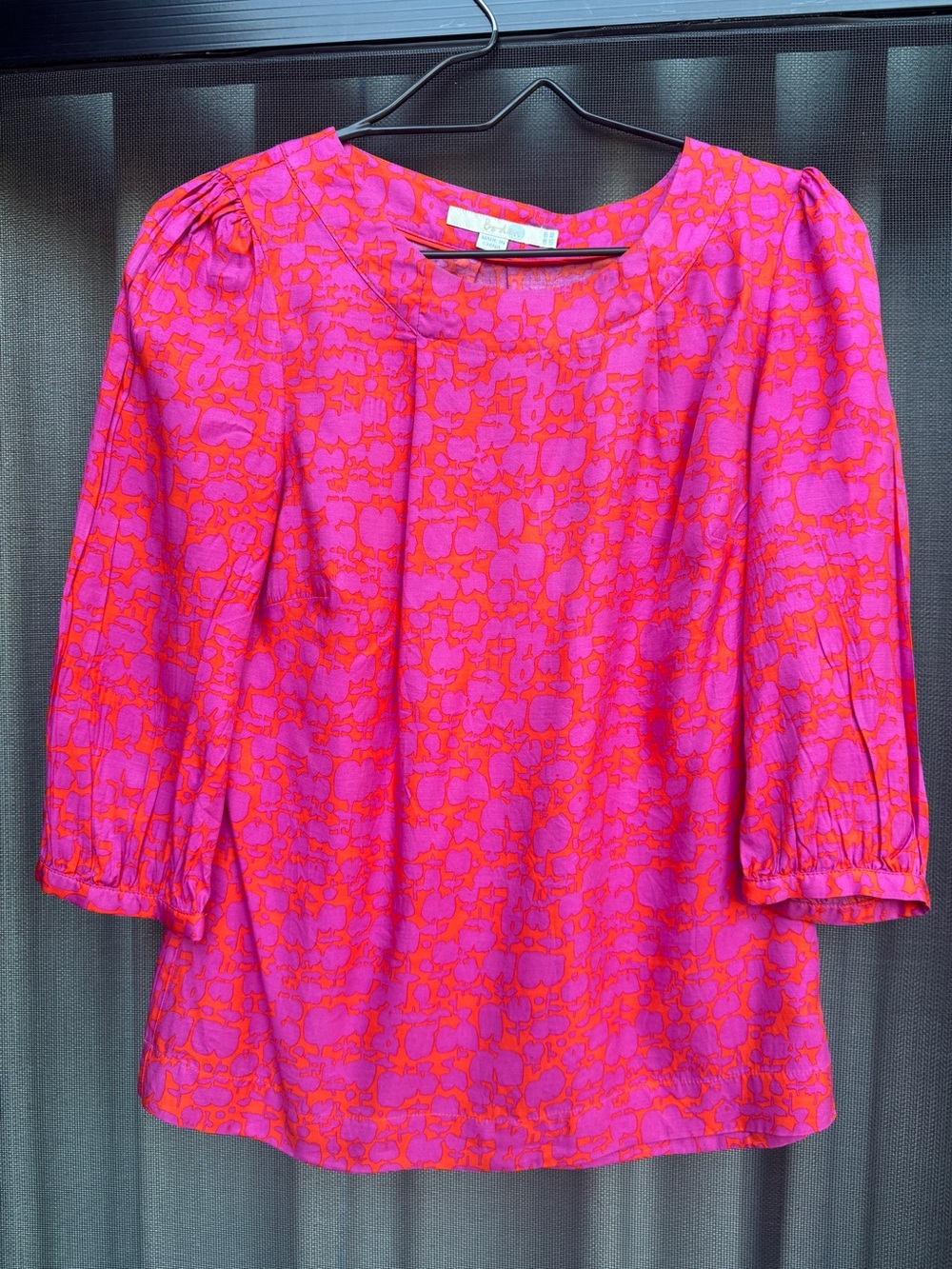 Boden Silk Blend Print Blouse Pink Orange 3/4 Sleeve Size US 4